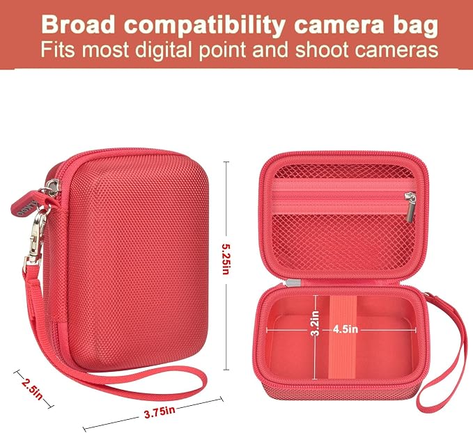 ALKOO Digital Camera Case for CAMKORY, Camera Pouch for KODAK Pixpro -Red | for Lecran/for VAHOIALD Point and Shoot Camera, Hard Carrying Case with Mesh Pocket, Compact for Vlogging, Travel and Storage - Image 3