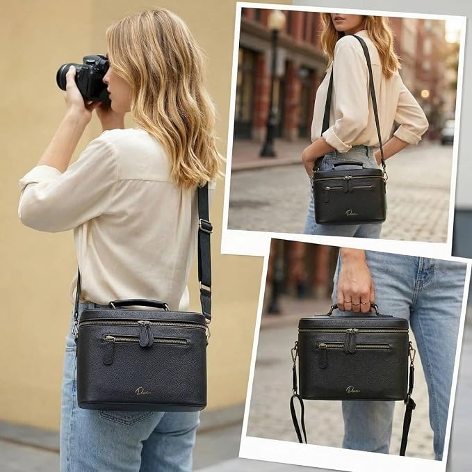 Camera Sling Bag, Waterproof PU Leather Crossbody Camera Case for Photographers, Small Shoulder Bag Compatible for Canon Nikon Sony (Black) - Image 8