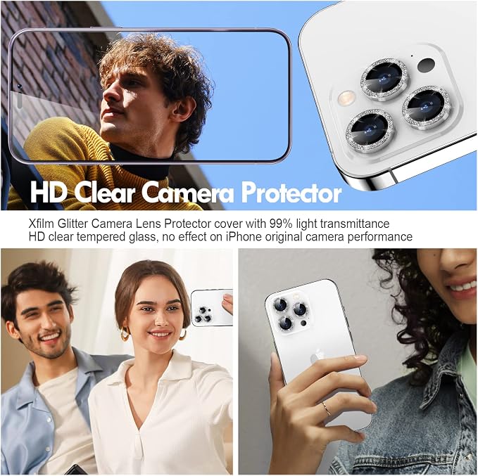 for iPhone 14 Pro/14 Pro Max Camera Lens Protector Glitter, Silver | Individual Metal, 9H Hardness, Scratch Resistant, Shockproof, Drop Protection, Case Friendly, Stylish Accessories - Image 4