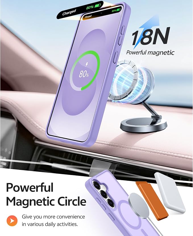 FNTCASE for Samsung Galaxy S25/S24 Plus Case, Fit Magsafe, Screen Protector | Translucent Matte Magnetic Back, 14FT Military Grade Drop Protection, Shockproof Protective Phone Cover, Light Purple - Image 3
