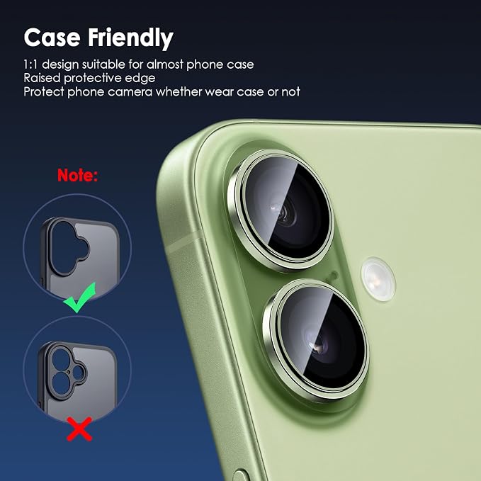 Camera Lens Protector for iPhone 17, Green | AR+AF, 9H Tempered Glass, Individual Metal Ring, Anti Glare, Fall Protection, Camera Screen Cover - Image 4