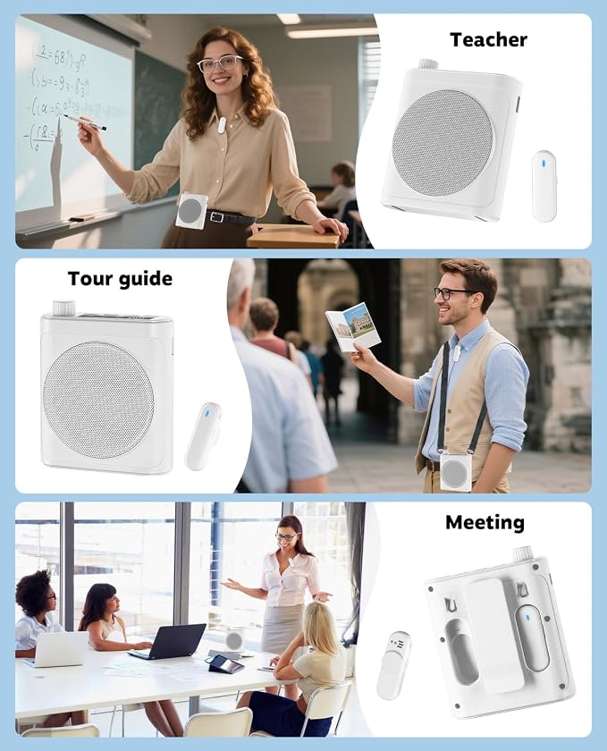Tearstone Voice Amplifier for Teachers with Bluetooth, Dual Magnetic Mics | Portable Rechargeable Speaker with Clip-On Lapel Microphones for Classroom, Tour Guide, Public Speaking, Training (White) - Image 7