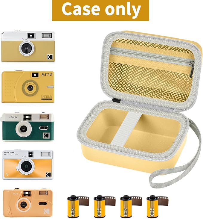 Digital Camera Case Compatible with KODAK EKTAR H35 H35N Half Frame Film Camera, Storage Holder Organizer for Kodak Ultra F9 M35 M38 Paper Shoot kamera, 35mm Film Rolls (Box Only) - Yellow | Camera and 35mm Film Rolls Storage, Mesh Pocket for Small Acc... - Image 2