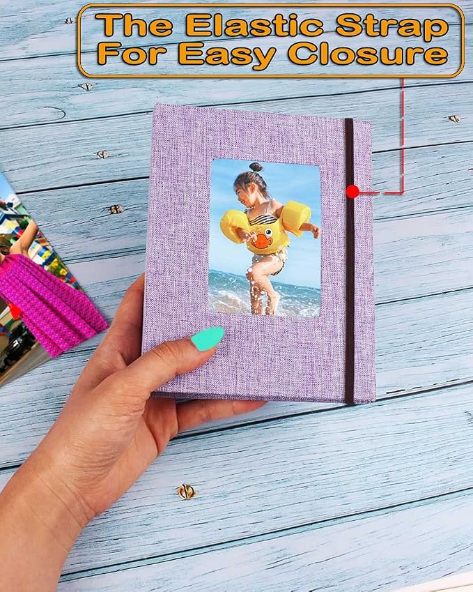 GPIRAL Small Photo Album 4x6 – Clear Pages, Linen Cover with Front Window, Pack of 2, Each Album Holds 52 Photos, Small Brag Book for 4x6 Pictures, Lilac Purple Fabric - Image 2