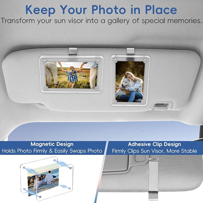 PIFOOG 4PCS Car Visor Picture Holder Gifts for Father Boyfriend Clip Photo Frame Acrylic Magnetic Personalized Memorial Family Dad Mother Couple Wallet Size Photos 3.2 × 4.7 inch - Image 3