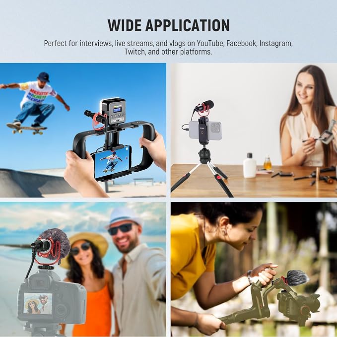NEEWER Plug & Play Vlog Microphone, 20-20KHz Mini Supercardioid Mic with 3.5mm TRS, USB C OTG Cable, Shock Mount, Windscreen Compatible with iPhone 16 15 14 Samsung S24 Android Tablet Mac Camera, VM10 | 20-20KHz, Compatible with Sony Canon Nikon iPhone... - Image 8