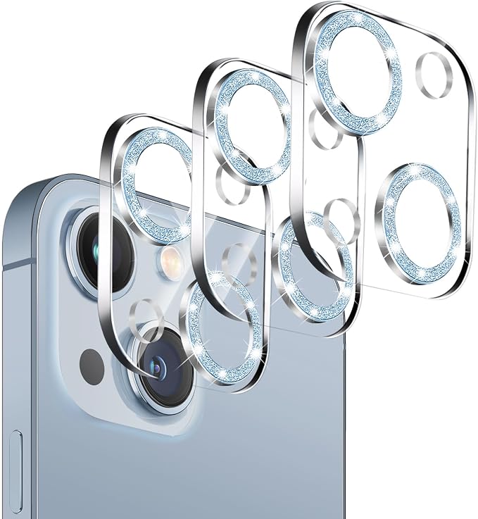 3 Pack Dengduoduo Tempered Glass Camera Lens Protector for iPhone 14 6.1" & iPhone 14 Plus 6.7", Glitter Bling Diamond, Ultra HD, 9H Hardness, Anti-Scratch, Case Friendly, Easy to Install [No Affect on Night Shots] by Dengduoduo