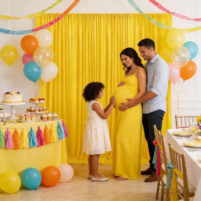 10ft x 10ft Yellow Backdrop Curtains for Parties, Polyester Fabric Backdrop Drapes with Rod Pockets for Weddings, Birthday, Photography, Mother's Day, Graduation Party Background Curtain, 2 Panels - Image 4