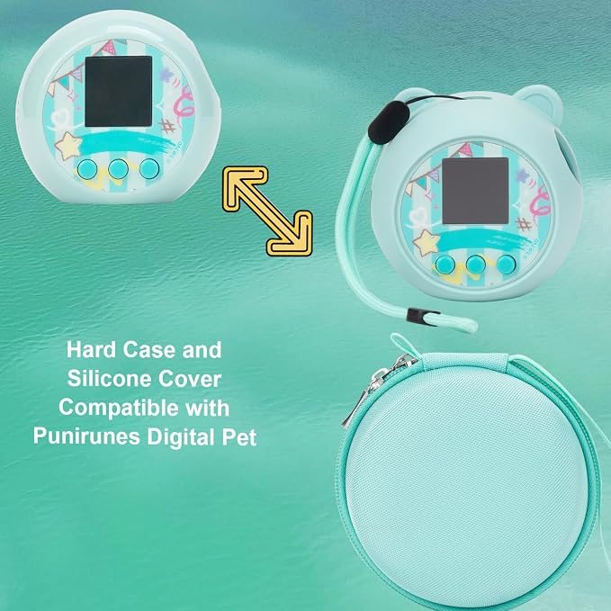 YouKnow Travel Case and Silicone Cover Compatible with Punirunes Interactive Toy Digital Pet, with Full Coverage PET Clear Film (Silicone and Carrying Case) (Teal) - Image 5