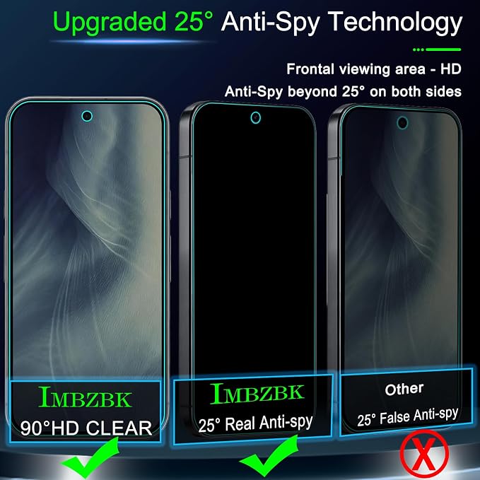 IMBZBK Privacy Screen Protector for Google Pixel 11 Pro XL, 3+3 Pack | 25° Anti Spy, 9H+ Tempered Glass, Military Grade Shatterproof, Auto-Dust Removal, Case Friendly, with Camera Lens Protector - Image 2
