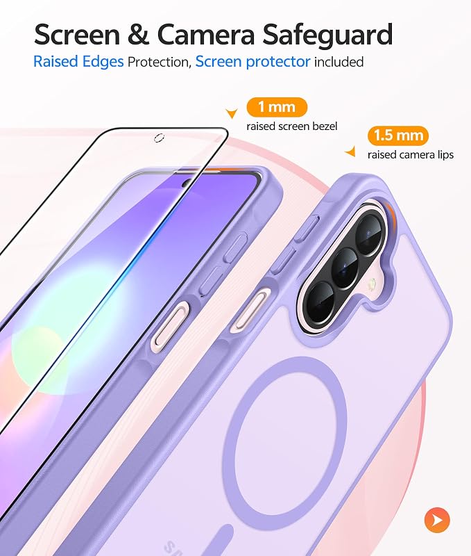 FNTCASE for Galaxy A27 5G Phone Case, Fit for Magsafe, Screen Protector | Translucent Matte, 14FT Military Grade Drop Protection, Slim Shockproof Protective, for Samsung A 27 4G Cover, Light Purple - Image 4