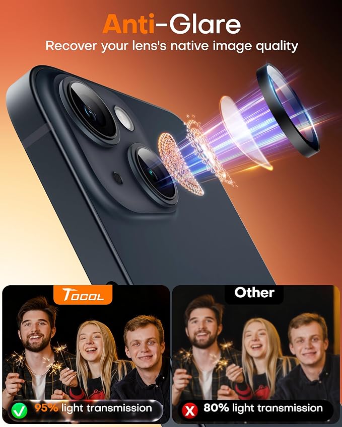 TOCOL Camera Lens Protector for iPhone 13 / iPhone 13 Mini Tempered Glass HD Individual Scratch Resistant Camera Cover Accessories Case Friendly 2 Pack（Black） - Image 6