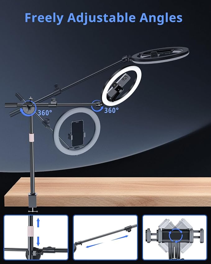 UBeesize 12" Ring Light with Overhead Phone Mount for Content Creation | Overhead Lighting with CRI95, 3 Color Modes and 10 Brightness Levels for Recording, Streaming, Desk Light Ring for Cameras - Image 3