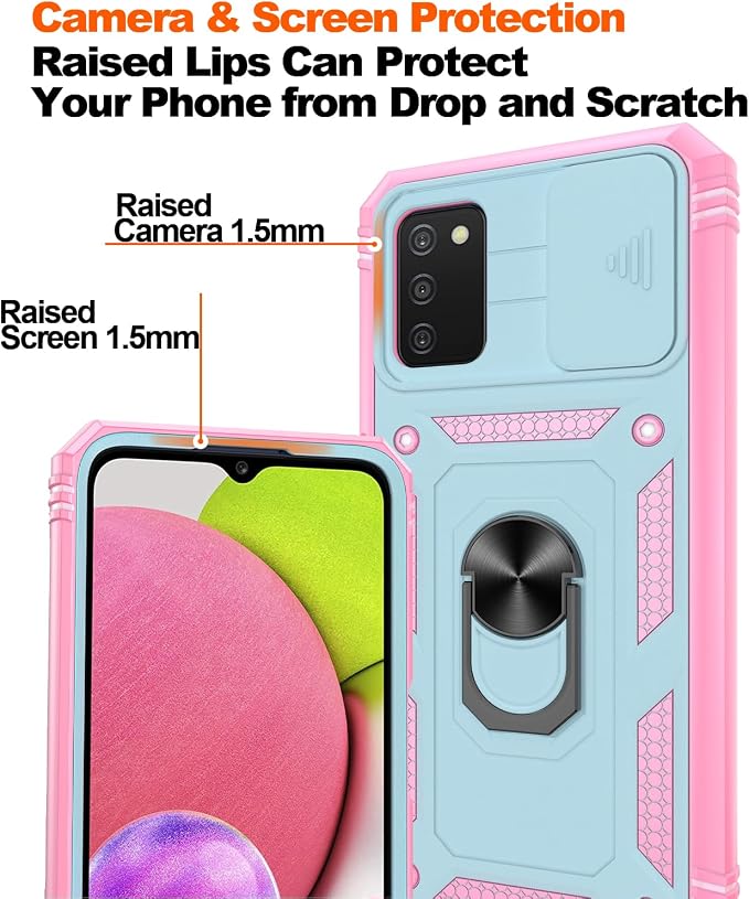 Gritup for Galaxy A03S Phone Case Military-Grade Shockproof with Kickstand | with 2 PCS Screen Protector, Slide Camera Cover, Heavy Duty Outdoor Protection Funda para Galaxy A03s Cover-Green+Pink - Image 5