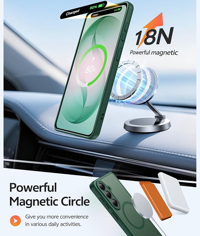 FNTCASE for Samsung Galaxy S26 Plus Case, Fit for Magsafe, Screen Protector | Full Camera Protection, Translucent Matte, 14FT Military Grade Drop Proof, Shockproof Protective Phone Cover, Green - Image 3
