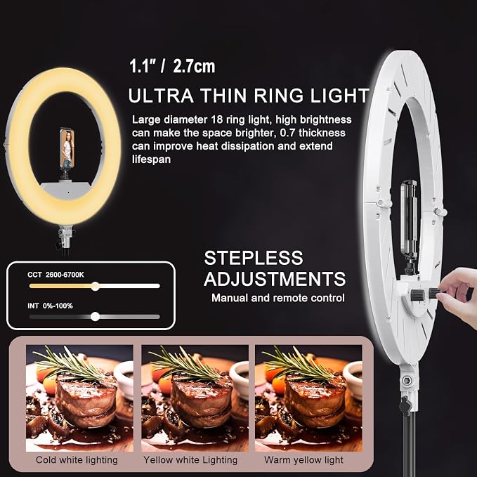 18 Inch Ring Light Kit, 55W Dimmable LED Light, Tripod Stand, Remote Controller,Box,CRI95(White) - Image 3