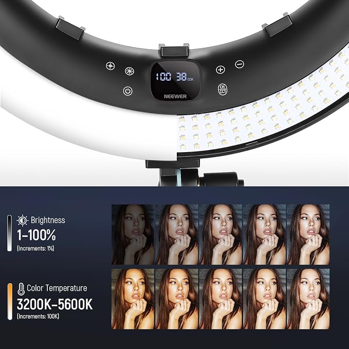 NEEWER Ring Light RP19H 19 Inch with Tripod Stand 3 Phone Holders | Upgraded 2.4G Touch Control, Ringlight for iPhone Video Recording, Streaming, Home Office, Zoom, Selfie, Makeup Lighting - Image 4