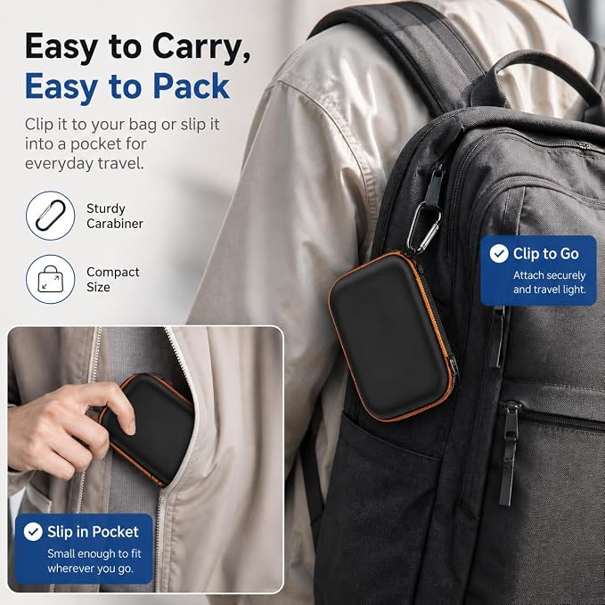 SSD Case for SanDisk Extreme Portable SSD & Extreme PRO, Hard Shell Protective Storage Bag with Carabiner, Fits 1TB 2TB 4TB 8TB External Solid State Drive for Business Travel(Orange) | Elastic Strap Secures the SSD, Mesh Pocket Organizes Cables, Carabi... - Image 8