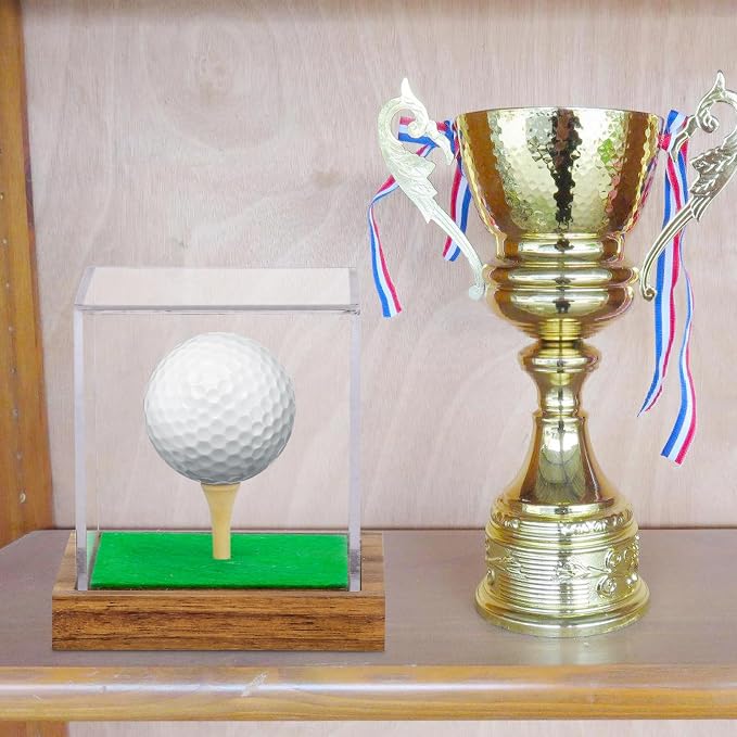 2 Pack Clear Acrylic Golf Ball Display Case with Wood Base & Tee, Memorabilia Stand Cube Holder, Dust Protection Transparent Storage Box for Single Ball Souvenir Golfball Collections - Image 8