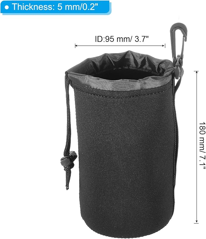 PATIKIL 4 Pcs 3.7" ID x 7.1" H Neoprene Lens Pouch Bag for DSLR Camera Lens, Black - Image 2