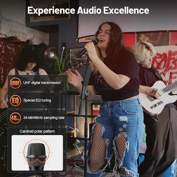 MELONARE 4x10 Freq. UHF Wireless Microphone System, 200FT Stable Signal | Cordless Handheld Mics, Microfono Inalambrico for Singing, Wedding, Karaoke, Church, DJ Events,Party MWM-41-4H - Image 2