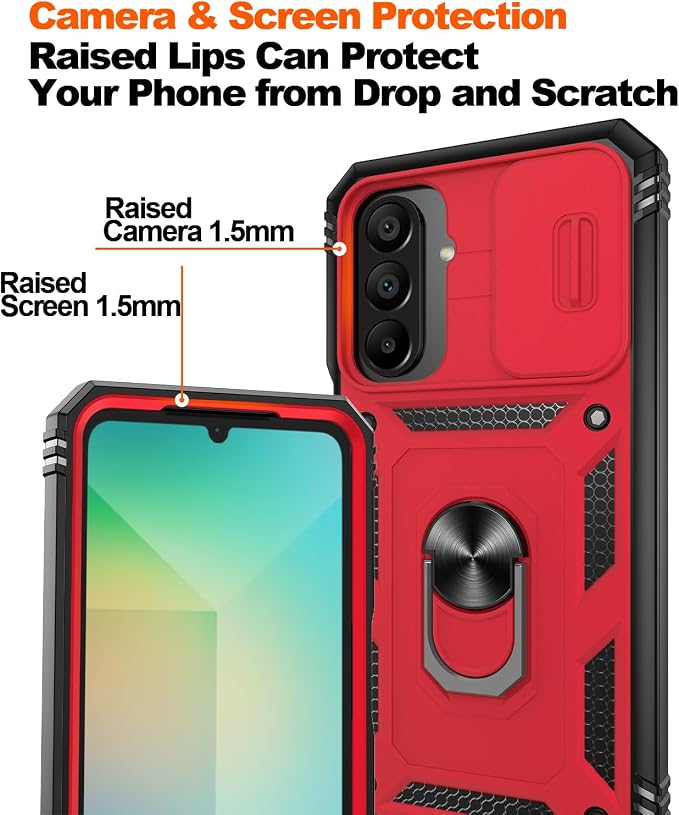 Gritup for Samsung Galaxy A26 5G Case: A26-Case with Screen Protector*2 | Magnetic Stand & Slide Camera Cover, Shock Proof Military-Grade para Galaxy A 26 Cover, Red+Black - Image 4