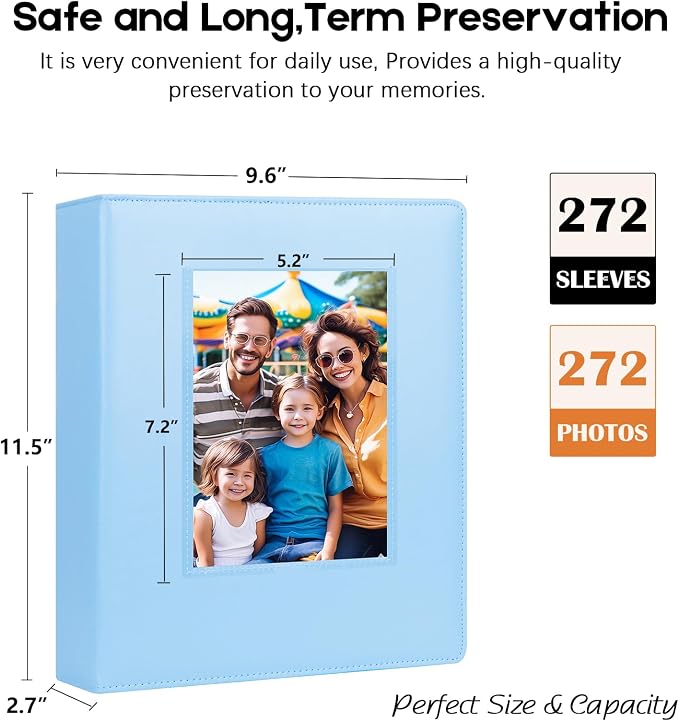 Aevdor 5x7 Photo Album, Holds 272 Photos, Leather Cover, Blue | Clear 5x7 Photo Pockets, Front Display Window, Family, Wedding, Birthday, Anniversary & Travel Memories - Image 6