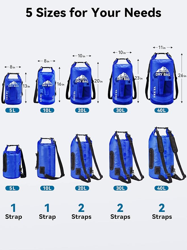 HEETA Dry Bag Waterproof Backpack with Phone Case 5L/10L/20L/30L/40L | Roll Top Lightweight Dry Storage Bag for Women Men, Travel Boating Kayaking Paddle Board Camping Beach Essentials Accessories - Image 2