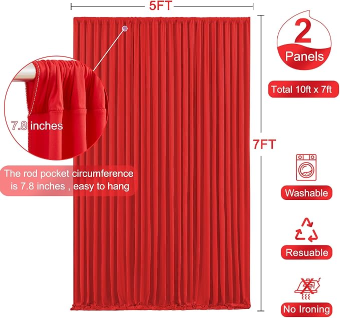 Red Backdrop Curtain for Parties Wedding Wrinkle Free Red Photo Curtains Backdrop Drapes Fabric Decoration for Birthday Party Baby Shower Christmas 5ft x 7ft,2 Panels - Image 5