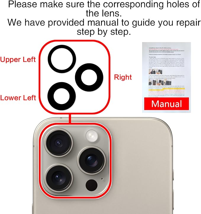 ASDAWN Back Rear Camera Lens Glass Replacement for iPhone 15 Pro Max 6.7 Inches with Pre-Installed Adhesive, ASDAWN Back Camera Lens Glass kit with Installation Manual + Repair Tool Set - Image 7