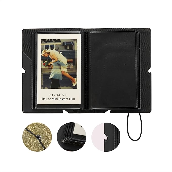 2x3 Instax Mini Photo Album, 28 Pockets Glitter Gold, 1PK | Portable Wallet Size Album Stores 2x3 inch Instant Photos. Fits Polaroid, Instax Mini, Kodak Mini Prints and Zink. - Image 3