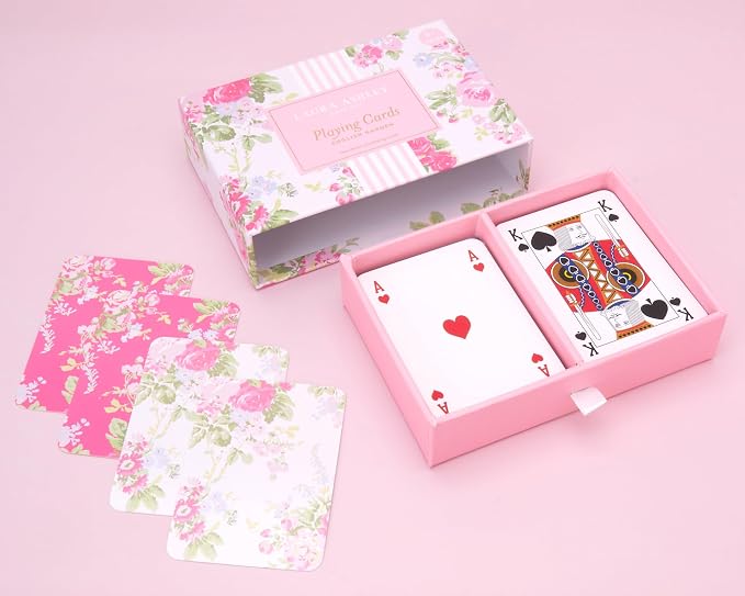 Laura Ashley English Garden Playing Cards – Set of 2 Standard Card Decks in Decorative Storage Box – Floral Poker & Bridge Cards – Elegant Gift for Women & Game Lovers | Pretty & Vintage Floral Designs, Decorative Storage Box with Ribbon Pull, Standard... - Image 5