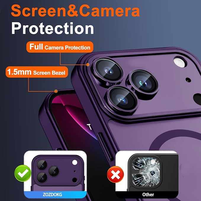 for iPhone 17 Pro Case with Privacy Screen Protector, Purple | Full Camera Protection, Compatible with MagSafe, Magnetic Matte Shockproof Phone Cover for iPhone 17 Pro Women/Girls - Image 6