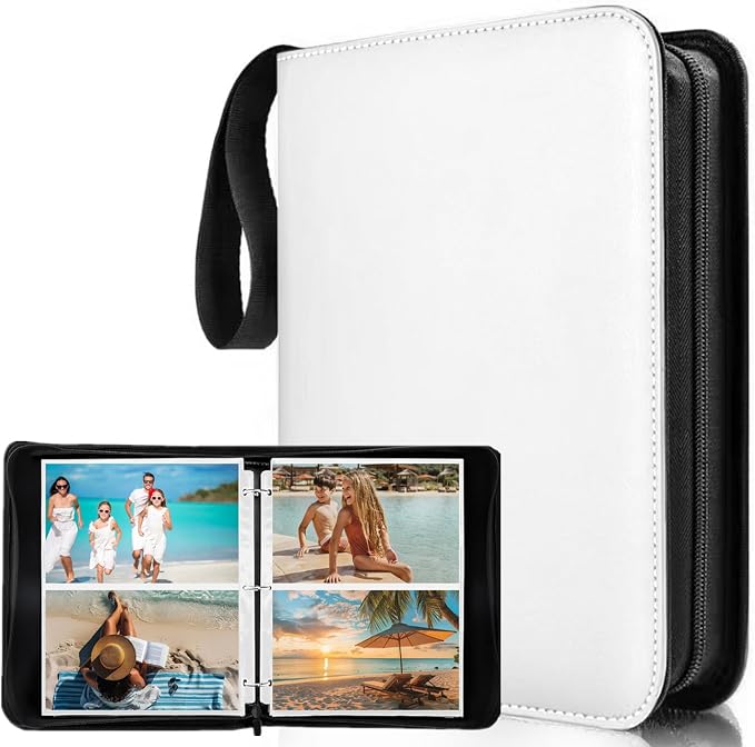 Photo Album 5x7 200 Pockets, Zip Photos Binder Album with 50Pcs Double Sided Pocket Sleeves, PU Leather Pictures Albums Folder, Seed Storage Binder Album (White) by superaimi
