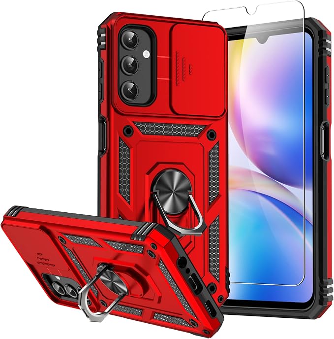 for Samsung Galaxy A14 5G Case,with Screen Protectors and Camera Cover,[Military Grade] 16ft.Drop Tested Cover with Magnetic Kickstand Protective Case for Galaxy A14 5G, Red by SKMY