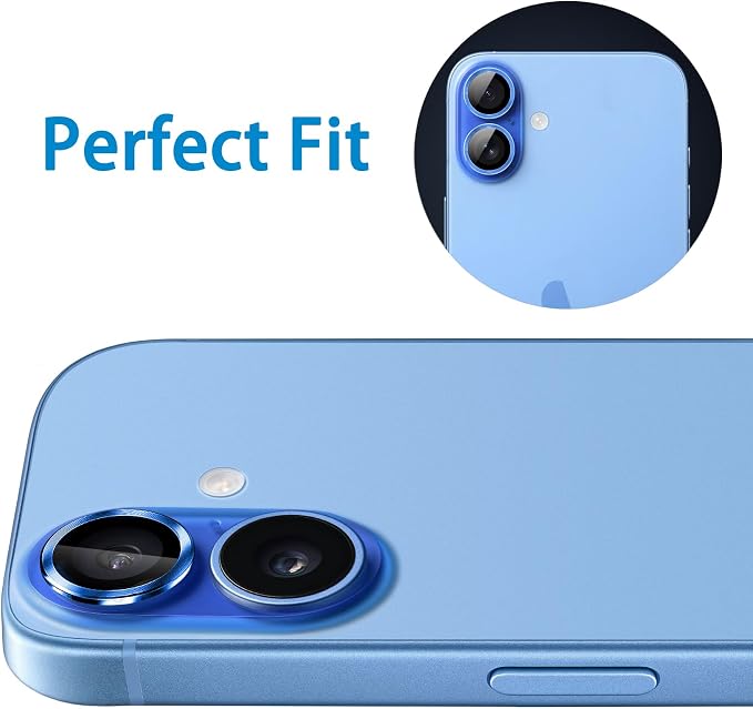 Designed for iPhone 16 and 16 Plus Camera Lens Protector, Metal Lens Cover 9H Tempered Glass Camera Cover Anti Scratch Shockproof Screen Protector, - Image 6