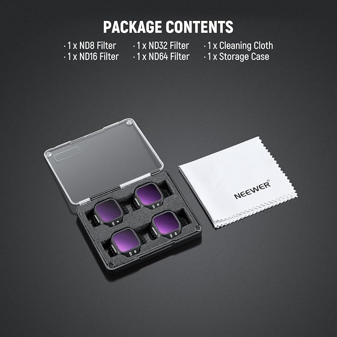 NEEWER ND Filter Set Compatible with DJI Mini 5 Pro Drone (ND8+ND16+ND32+ND64), Snap On Neutral Density Multicoated Optical Glass Drone Camera Lens Filter Photography Accessories, 4 Pack - Image 8