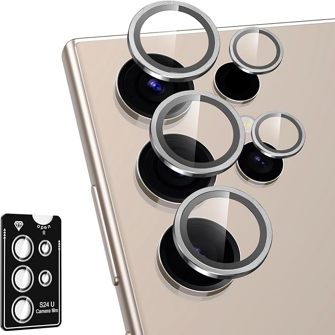for Samsung Galaxy S24 Ultra Camera Lens Protector, Individual Metal Ring Tempered Glass Lens Cover, [Strong Adsorption] Scratch Resistant Ultra-Thin HD Clear Lens Cover, 1 Set-Silvery by Btscase