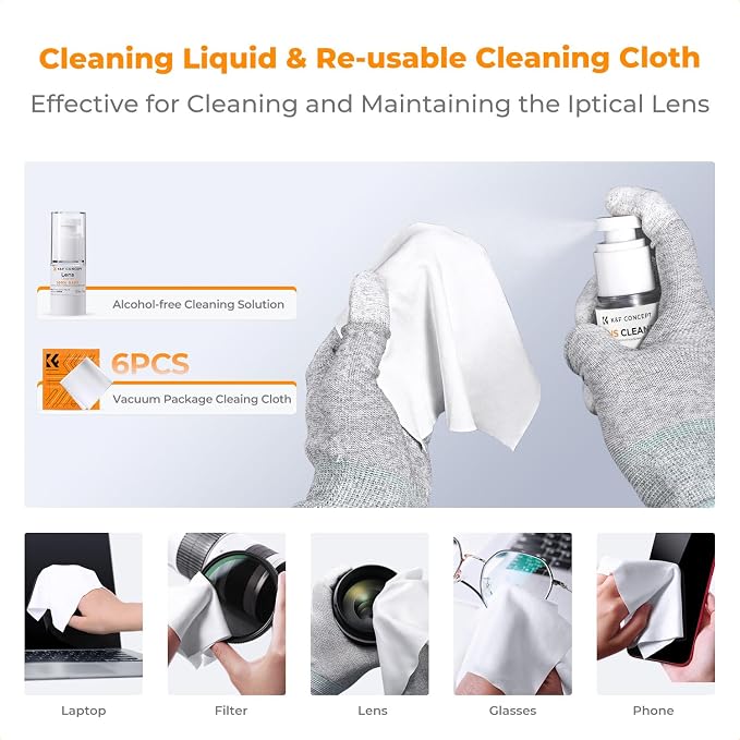 K&F CONCEPT 23-in-1 Lens Cleaning Kit for Pro Photographers, Multi-Scene | Replaceable APS-C and Full-Frame Swabs,Prevent Debris,Clean Optics, Quick-Dry,Oil-Free, Anti-Static, Multi-Device, Case,MK05 - Image 4