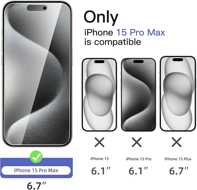 NEW'C 3x Privacy for iPhone 15 Pro Max Screen Protector (6.7 inches)+ 3x Camera Lens Protector, Sensor Protection, Case Friendly Tempered Glass Film + Dust Plug - Easy installation tool included - Image 2
