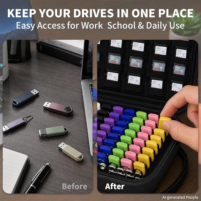Comecase USB Flash Drive Case, Holds 85 USB Drives and 25 SD Cards | Pre-Cut Foam Stores 85 USB & 25 SD Cards; EVA Hard Shell, Black, X-Large, Case Only - Image 5