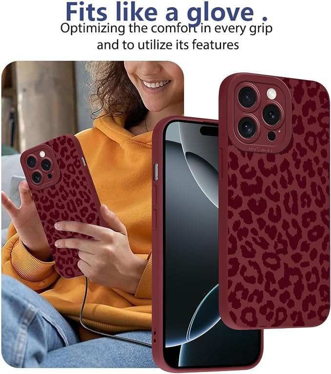 Cute Burgundy Cheetah Print Phone Case for iPhone 16 Pro 6.3" | Aesthetic Leopard Pattern Design Cover Full Camera Lens Protective Shockproof Soft Slim TPU Funda for Women Girls - Image 7