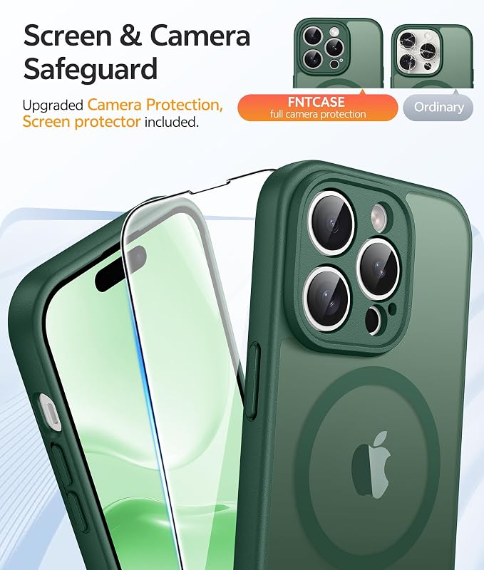FNTCASE for iPhone 14 Pro Case, Compatible with Magsafe, Screen Protector | Full Camera Protection, Translucent Matte, 14FT Military Grade Drop Proof, Shockproof Protective Phone Cover, Green - Image 4