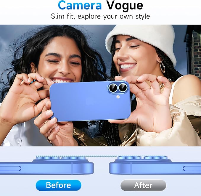 YWXTW Camera Lens Protector for iPhone 17, Individual Anti Scratch Metal Ring Tempered Glass Camera Screen Protector for iPhone 17 Accessories, Case Friendly (Blue) - Image 4