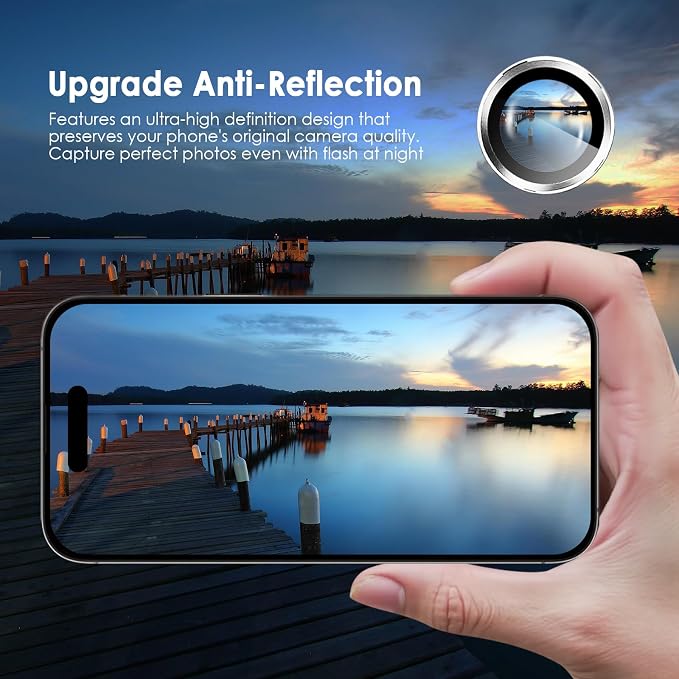 Camera Lens Protector for iPhone 16 Pro Max & 16 Pro, Silver | AR+AF, 9H Tempered Glass, Individual Metal Ring, Anti Glare, Fall Protection, Camera Screen Cover - Image 5