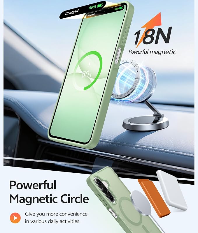 FNTCASE for Galaxy A17/A16 5G Phone Case, Fit for Magsafe, Screen Protector | Translucent Matte, 14FT Military Grade Drop Protection, Slim Shockproof Protective, for Samsung A 17 A 16 Cover, Light Moss - Image 3