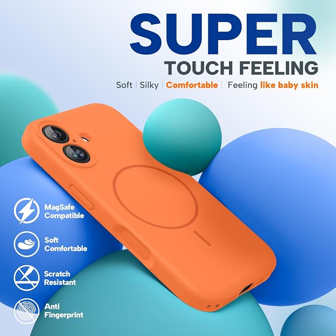 Miracase Silicone & Magnetic for iPhone 16 Case, Sunset Orange | Compatible with MagSafe, Anti-Scratch Microfiber Lining, Liquid Silicone Case Shockproof Drop Protection Phone Case for 16 - Image 9