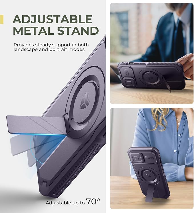 Dexnor for iPhone 15 Case with Slide Camera Cover & Adjustable Kickstand, Compatible with MagSafe, Rugged Shockproof Bumper Cases Heavy-Duty Magnetic Protective Cover,6.1 inch,Phantom Purple - Image 5