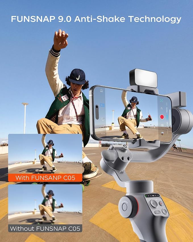 Capture5 Gimbal Stabilizer for Smartphone, Magnetic AI Tracker Fill Light Remote Control 500g Payload, 3-Axis Phone Gimbal for Android & iPhone 16 15 Pro Max for Video Recording（Gray） - Image 2
