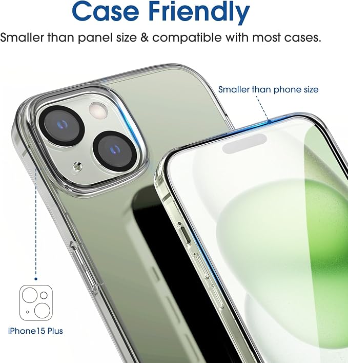 amFilm OneTouch for iPhone 15 Plus Screen Protector 6.7'' Tempered Glass | Auto-Alignment, 30s Install, Bubble Free, Scratch & Drop Protection, HD Clear, Camera Lens Protector, 2+2 Pack (15-6.7'') - Image 5